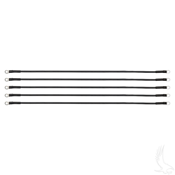 Set of five Redhawk 26-inch black 6-gauge battery cables for automotive use, showing cables with heavy-duty connectors.