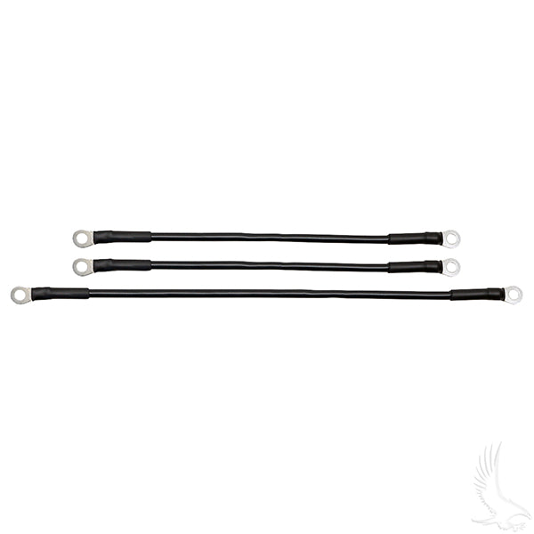 Redhawk 6-gauge battery cable set with one 16-inch and two 12-inch cables for 12V Yamaha Drive batteries.