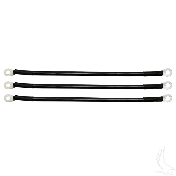 Redhawk battery cable set with three 12-inch, 4-gauge cables for E-Z-Go RXV 08+ golf carts, includes positive and negative connectors.