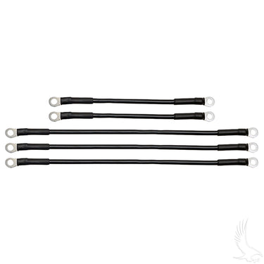 Redhawk 6-gauge battery cable set for Yamaha G19, includes two 9-inch and three 14-inch cables for reliable electrical connections.