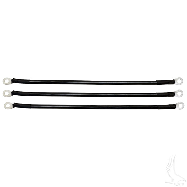 Redhawk battery cable set with three 14-inch 4-gauge cables for Club Car DS 12V batteries, shown in the image.