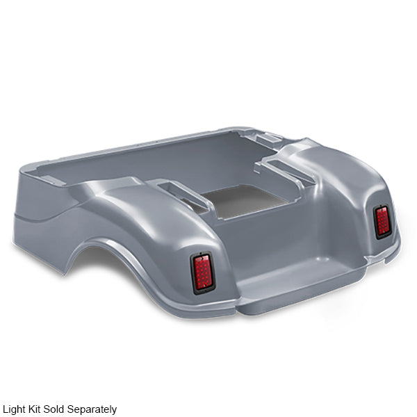 Redhawk DoubleTake Rear Body for E-Z-Go TXT 96+ golf carts, silver color, shown on the vehicle in this image.