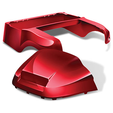 Redhawk DoubleTake Factory Body Kit for Club Car Precedent 04+ in ruby color, showing the sleek, custom-fit body panels.