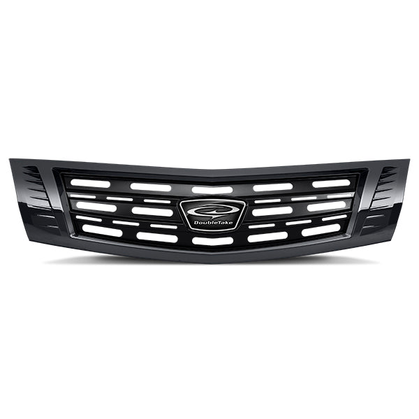 Redhawk DoubleTake grille in black with slotted design for E-Z-Go RXV 08-22 and Yamaha Drive2 golf carts, shown on vehicle.