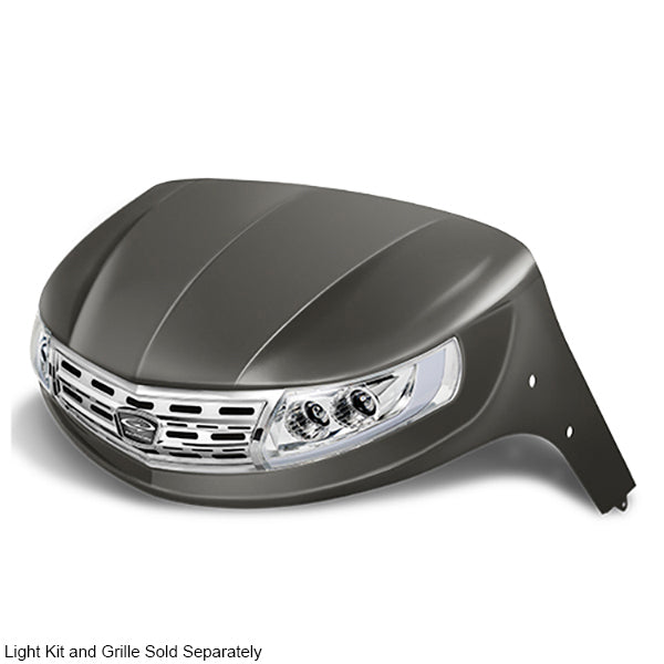 Redhawk DoubleTake Phoenix front cowl for E-Z-Go TXT 96+ in graphite, showing the sleek, curved design and mounting details.