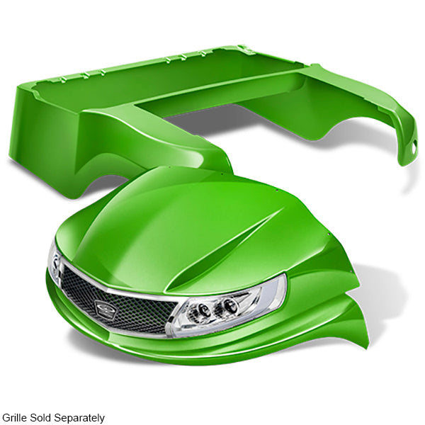 Redhawk DoubleTake Phoenix body kit with street legal light kit installed on Lime Club Car Precedent 04+ golf cart.