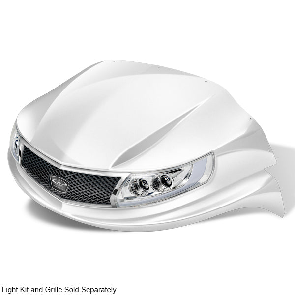 Redhawk DoubleTake Phoenix front cowl for Club Car Precedent 04+ in pearl, showing the sleek, glossy golf cart body panel.