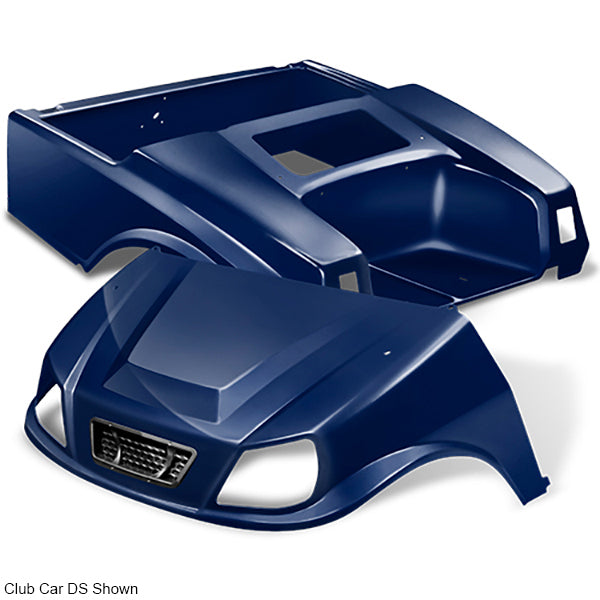 Redhawk DoubleTake Titan body kit with grille for E-Z-Go TXT 96+ in navy, featuring sleek design and durable construction.