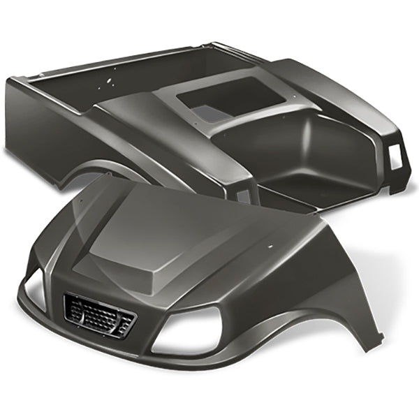Redhawk DoubleTake Spartan body kit with grille for Club Car DS in graphite color, featuring sleek, durable automotive accessories.