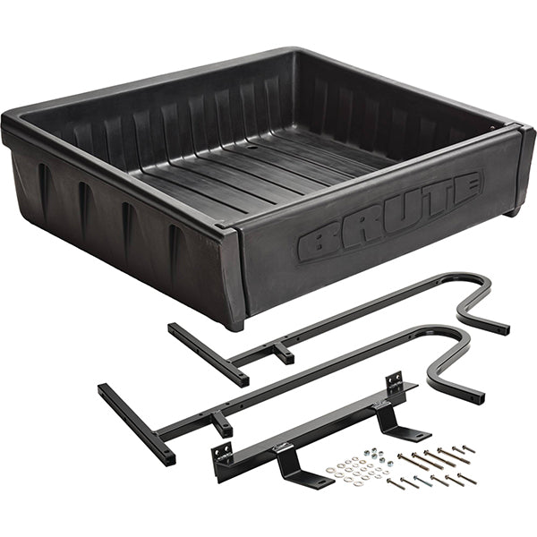 Redhawk DoubleTake Brute Cargo Bed for Yamaha Drive golf cart, durable black steel with spacious cargo area and sturdy construction.