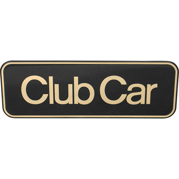Black and gold Redhawk emblem for Club Car Tempo golf cart, featuring intricate design on a shiny surface.