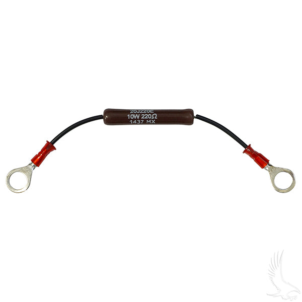 Redhawk 36V 200A precharge resistor for solenoid, showing a compact electronic component with metal leads and labeling.
