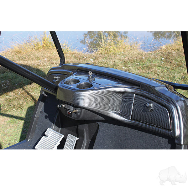Redhawk carbon fiber dash panel for Yamaha Drive golf cart, featuring sleek, lightweight design and precise fit.
