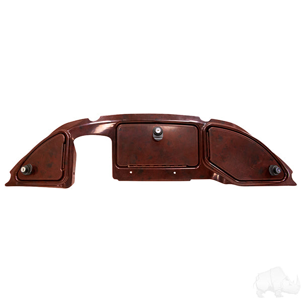 Redhawk Dash Three Door in dark woodgrain for Club Car Tempo, Onward, Precedent 08.5+ golf carts, shown in the image.