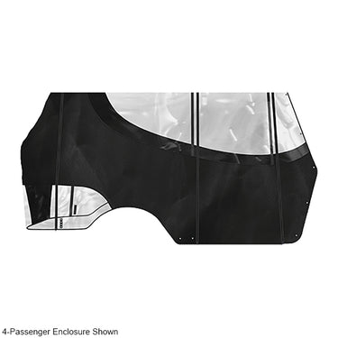 Black DoubleTake enclosure and valance for 6-passenger Club Car Precedent golf cart by Redhawk, shown on the vehicle.