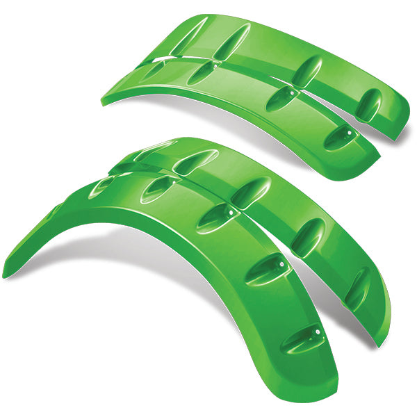 Redhawk DoubleTake Fender Flare Set for Spartan Body and Club Car DS in lime, showing durable plastic flares with mounting hardware.