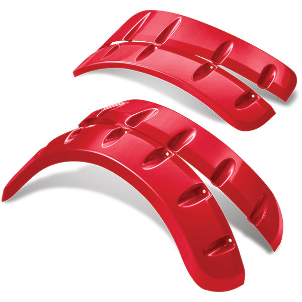 Redhawk DoubleTake Fender Flare Set for Spartan Body and Club Car DS in red, showing the textured flare and mounting details.