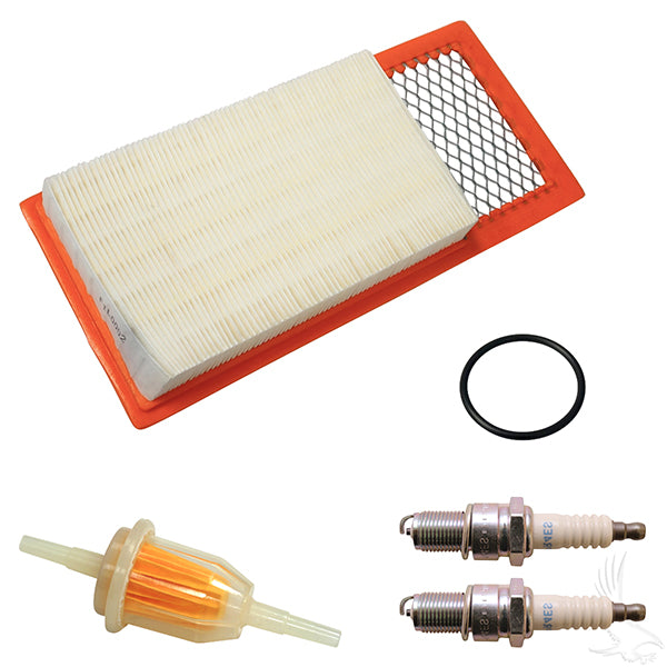 Redhawk Tune Up Kit for E-Z-Go 4-cycle 295/350cc gas engines, includes essential parts for maintenance, no oil filter shown