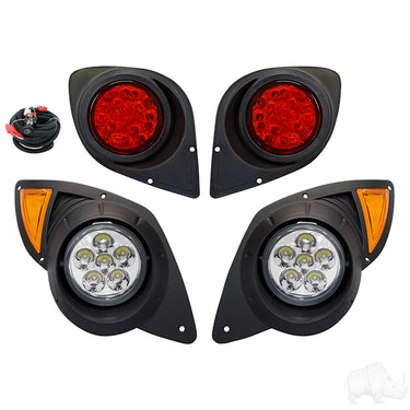 Redhawk LED Super Saver Factory Light Kit for Yamaha Drive 12V golf carts, showcasing the bright, energy-efficient lighting setup.
