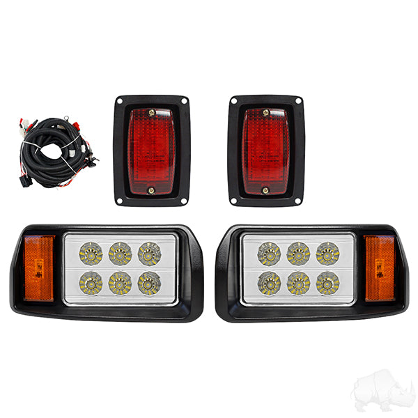 Redhawk RHOX LED factory style light kit with plug-and-play harness, black finish, for Club Car DS 93+ golf carts, 12-48V.