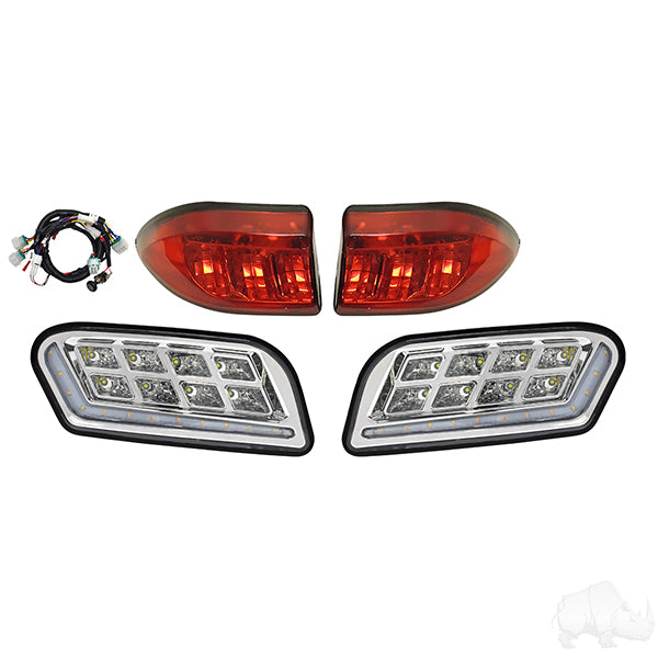 Redhawk RHOX LED light kit with sequential accent lights and plug-and-play harness installed on a Club Car Tempo golf cart.