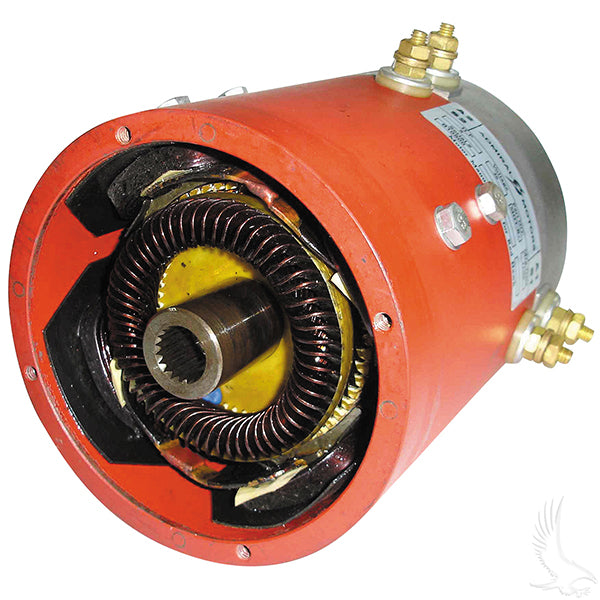 Redhawk high-speed E-Z-Go DCS/PDS golf cart motor with cooling fins and wiring, designed for enhanced performance.