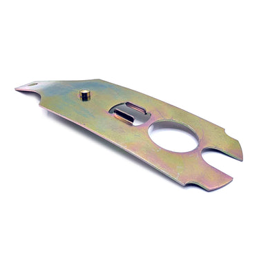 Rotary 13407 wheel adjuster for Toro rear spring arm, showing metal component with mounting features and spring attachment points