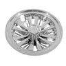 Rainier Parts 8-inch Medusa chrome golf cart wheel cover with detailed Medusa design, easy to install for golf enthusiasts.
