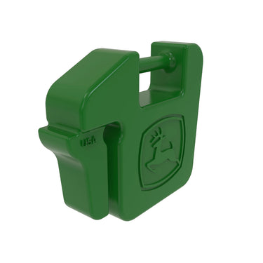 JOHN DEERE R66949: Suitcase Weight, 42 lb. (19 kg) - side angle view of the durable green weight, showcasing its design for seamless compatibility with John Deere machinery.