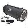 Red Hawk Rebel Tube Bluetooth speaker with LED lights, IPX5 water resistance, and FM/USB/SD functionality for outdoor use.