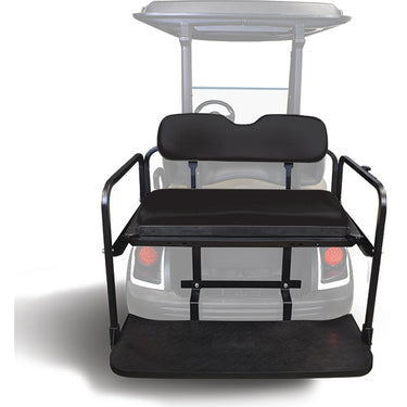 Red Hawk OEM Rhino Seat Kit for EZGO TXT, black seat with plush cushioning and durable upholstery, installed on golf cart.
