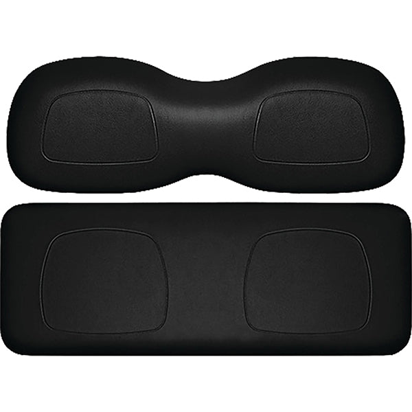Black DoubleTake Factory front cushion set by Redhawk for Club Car Precedent golf cart, featuring padded seat and backrest.