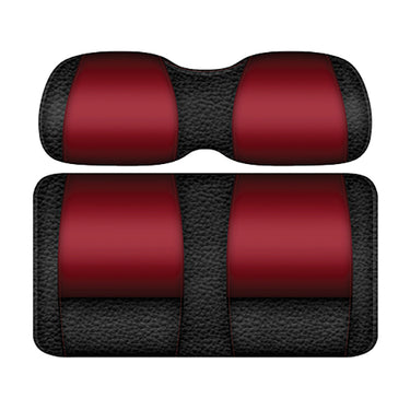 Redhawk DoubleTake Veranda front cushion set in black and ruby for Club Car Precedent 04+ golf cart, shown on the seat.