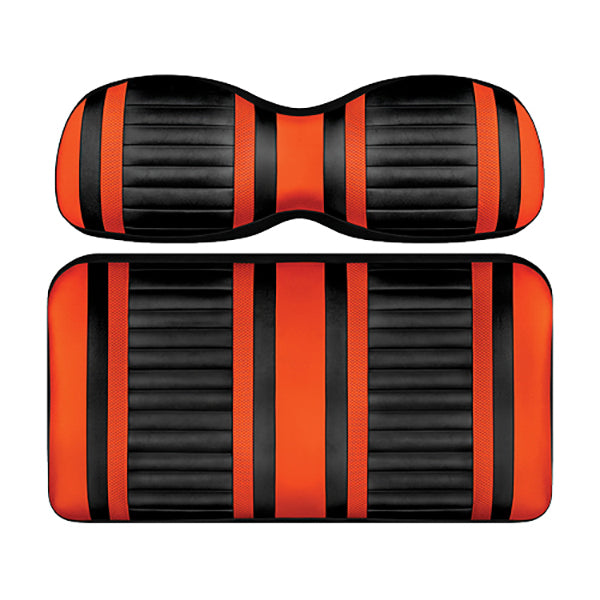 Redhawk DoubleTake Extreme front cushion set for Club Car DS 00+ in black and orange, featuring sporty, comfortable seat design.