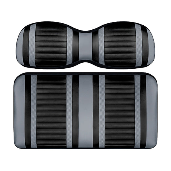 Redhawk DoubleTake Extreme front cushion set for Club Car DS 00+ in black and silver, showing plush seat cushions with stylish design.