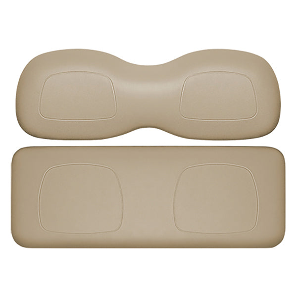 Redhawk DoubleTake Classic rear cushion set in taupe for E-Z-Go RXV 08+ golf carts, shown on vehicle seat.