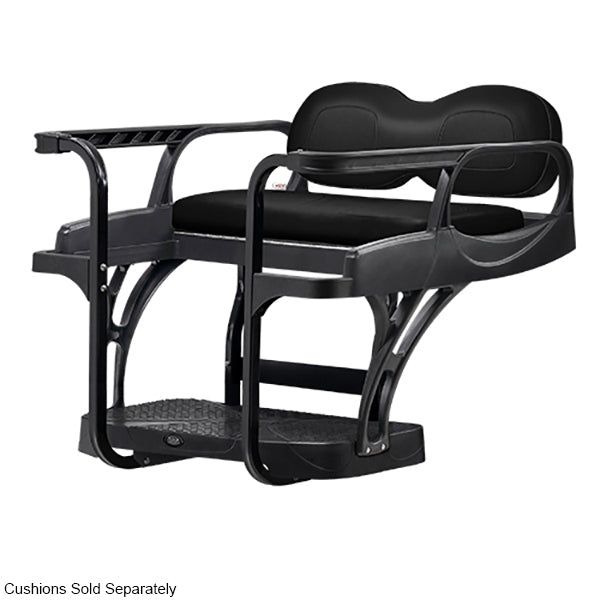 Redhawk DoubleTake Max 6 Helix rear seat kit installed on E-Z-Go TXT 96+ golf cart, showing comfortable seating and sturdy construction.