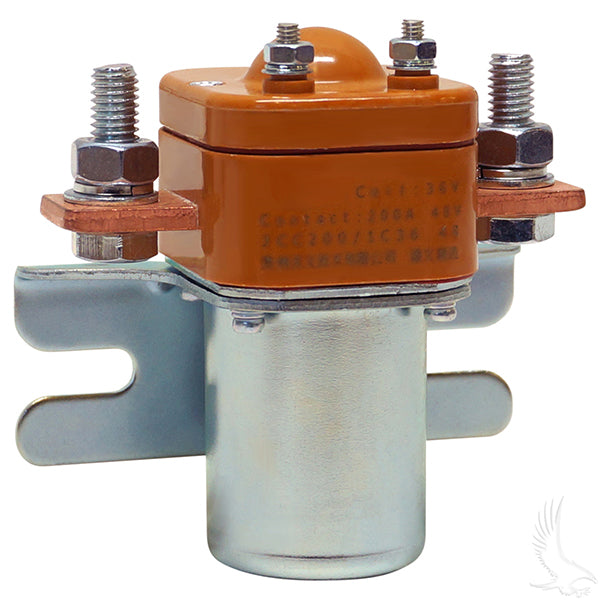 Redhawk heavy-duty 200A 36V solenoid with robust construction, shown in the image with electrical terminals and durable metal body.