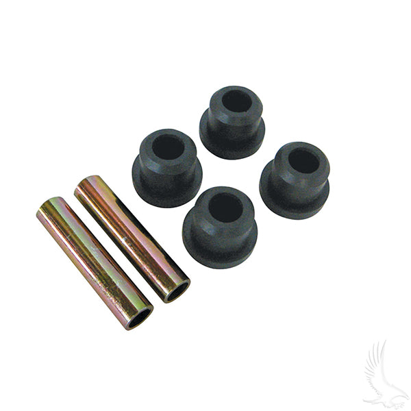 Redhawk leaf spring bushing kit for Club Car Tempo, Precedent, and DS models, showing bushings and installation components.