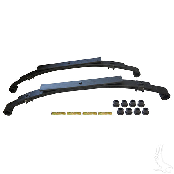 Redhawk rear heavy-duty leaf spring kit for Club Car DS golf cart, showing the durable suspension components and mounting hardware.