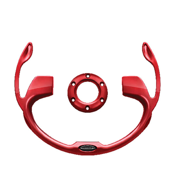 Redhawk DoubleTake Pilot steering wheel inserts in ruby color, universal fit, shown on a vehicle steering wheel.