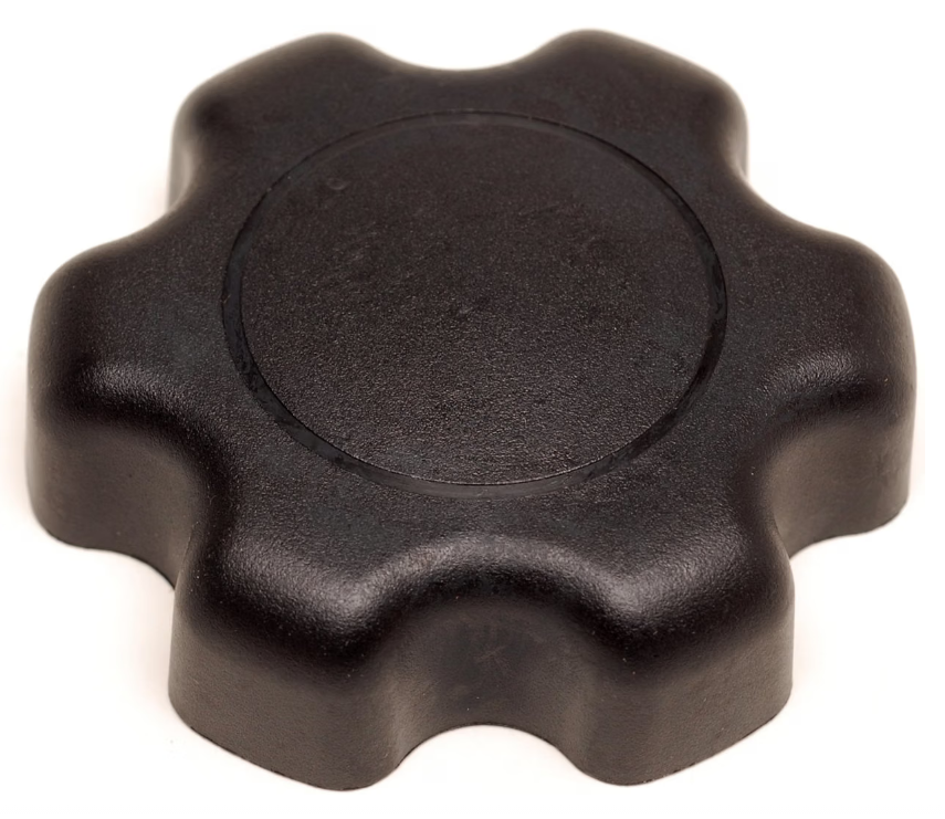 E-Z-GO 620174 sealed fuel cap for RXV gas golf carts, compatible with 2008-current E-Z-GO Refresher vehicles, shown on vehicle.