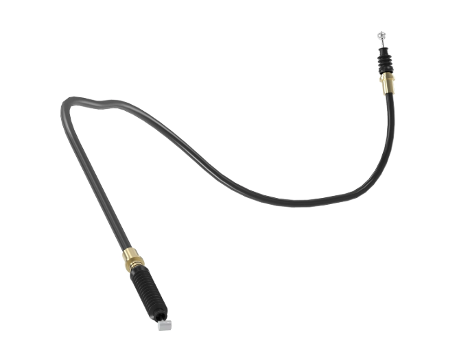 John Deere AM136945 park brake cable for lawn equipment, showing the replacement cable with connectors and length details.