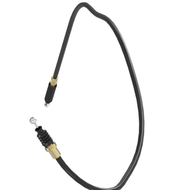 John Deere AM136945 park brake cable for lawn equipment, showing the durable black cable with connectors on each end.
