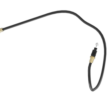 John Deere AM136945 park brake cable for lawn equipment, showing the replacement cable with connectors and protective sheathing.
