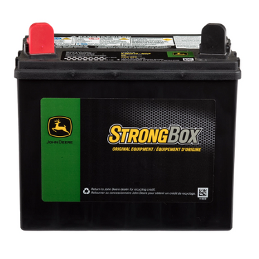 John Deere TY25221B wet charged battery providing reliable power for agricultural and outdoor equipment.