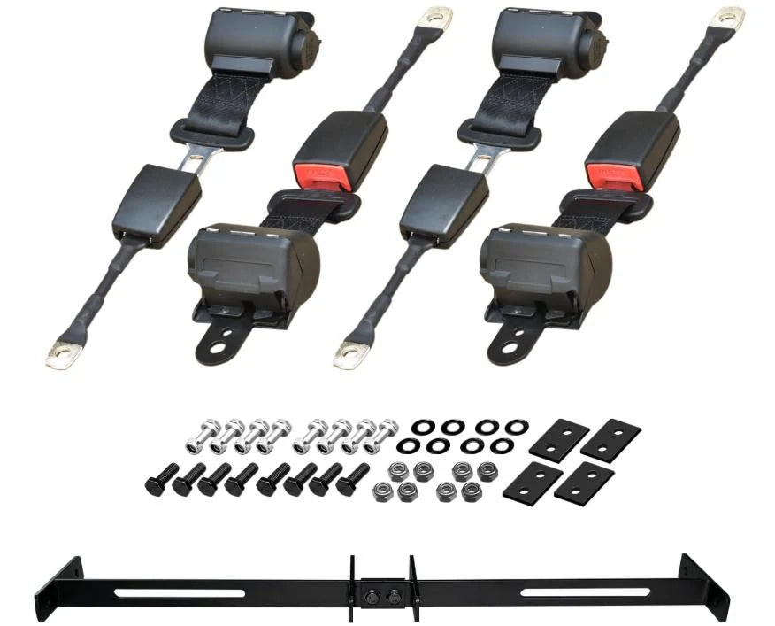 Rainier Parts premium retractable golf cart seat belt with bracket, designed for safe four-passenger rides in golf carts.