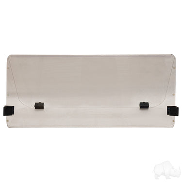 Impact modified clear 2-piece windshield for Club Car DS Old Style 1984-1999, by Redhawk, shown in the image.