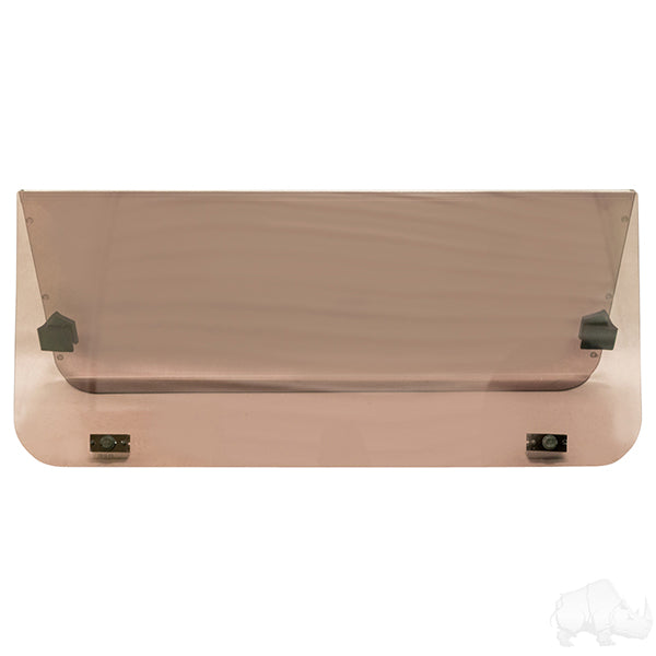 Impact-modified tinted 2-piece windshield for Yamaha G14-G21 golf carts by Redhawk, shown in the image.