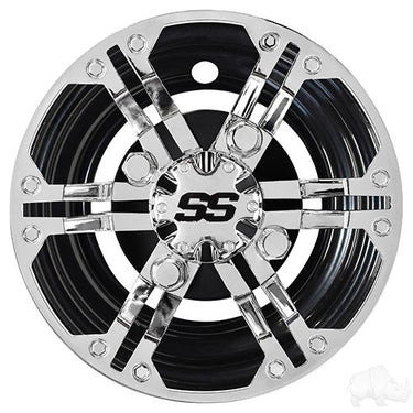 Red Hawk Daytona 8-inch chrome wheel covers set of 4, featuring polished finish and stylish design for car enthusiasts.